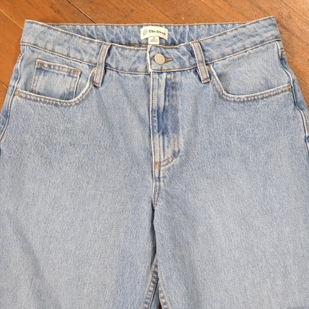 The Drop Luca High Rise Distressed Mom Jeans 28 Light Wash Straight Trendy Denim - Picture 7 of 11